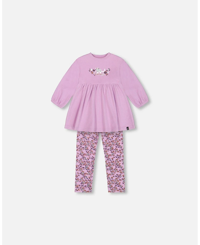 Deux par Baby Girls Tunic And Printed Leggings Set Lilac Mini Flowers