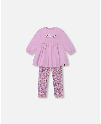 Deux par Baby Girls Tunic And Printed Leggings Set Lilac Mini Flowers