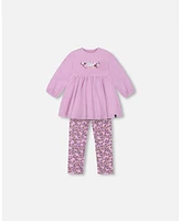 Deux par Baby Girls Tunic And Printed Leggings Set Lilac Mini Flowers