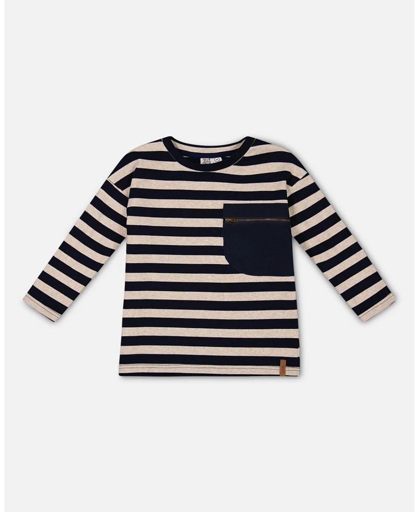 Deux par Big Boys Striped Rib T-Shirt Navy