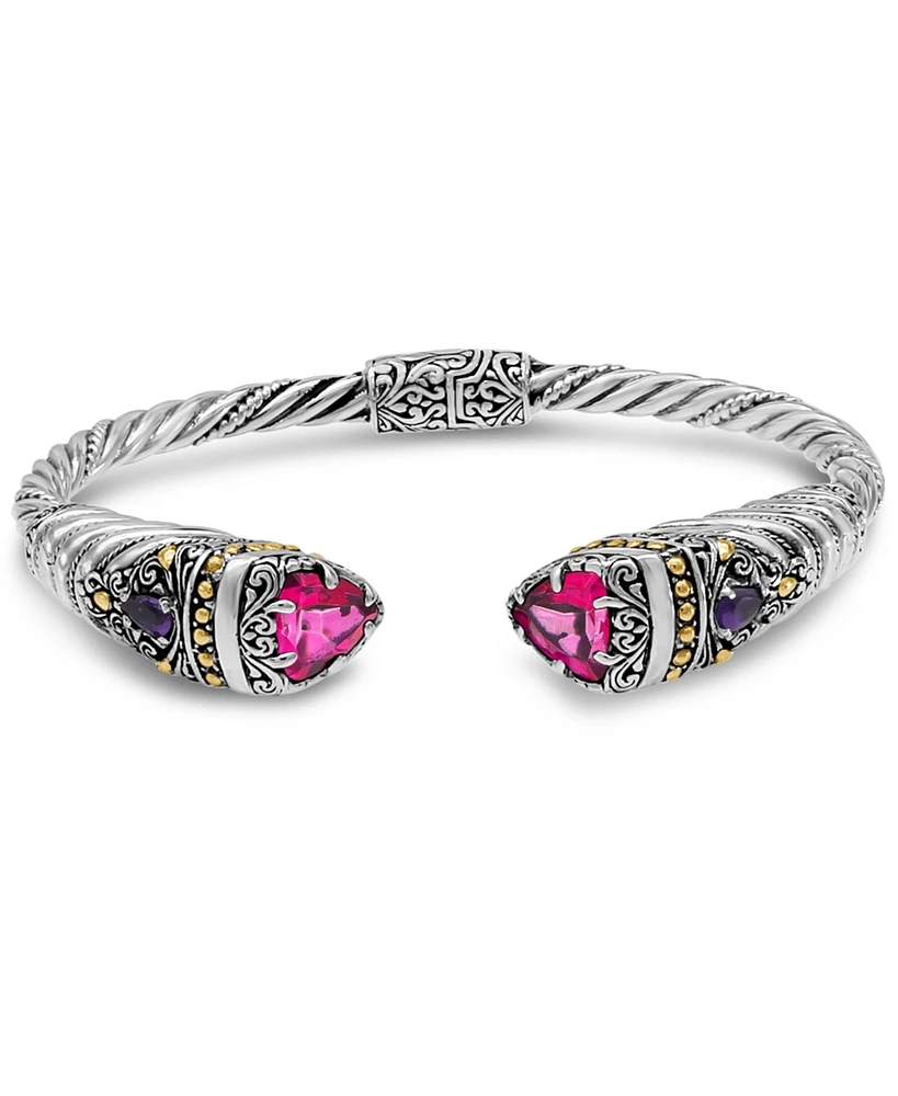 Devata Pink Topaz & Bali Uluwatu Cuff Bracelet in Sterling Silver and 18K Gold