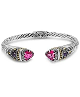 Devata Pink Topaz & Bali Uluwatu Cuff Bracelet in Sterling Silver and 18K Gold