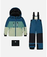 Deux par Big Boys Two Piece Technical Snowsuit Colorblock Blue, Green And Gray