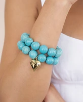 Ettika Turquoise and Gold Heart Beaded Elastic Bracelet Set