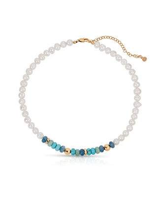 Ettika Cultivated Pearl Beaded Blue Mixed Gemstone Necklace