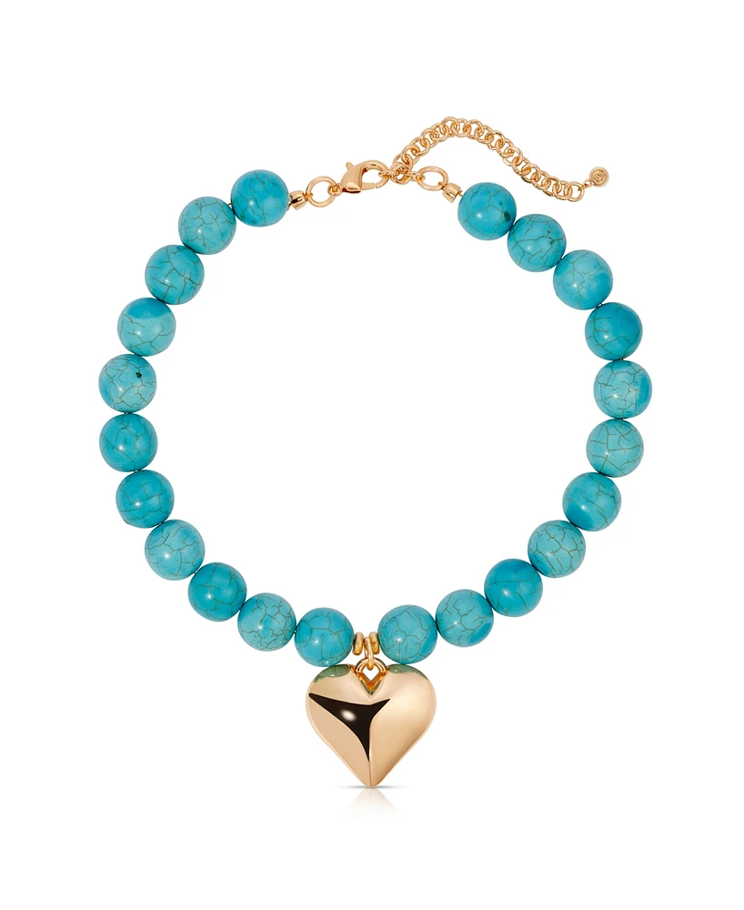 Ettika Chunky Beaded Turquoise Gold Heart Necklace