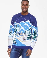 Holiday Lane Men's Snowy Town Crewneck Sweater, Created for Macy's