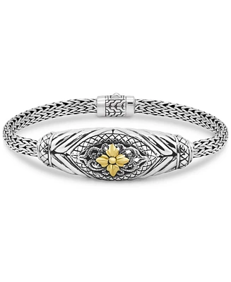 Devata Bali Flower with Dragon Bone Chain Bracelet in Sterling Silver and 18K Gold