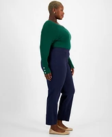 Jm Collection Plus High Rise Pull-On Straight Leg Pants, Created for Macy's