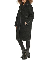 Karl Lagerfeld Paris Women's Faux-Leather-Trim Teddy Coat