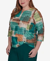 Alfred Dunner Plus Emerald Isle Colorblock Texture Top