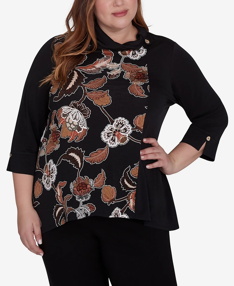 Alfred Dunner Plus Rue Rivoli Cowl Neck Floral Textured Top