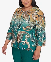 Alfred Dunner Plus Emerald Isle Paisley Ombre Top