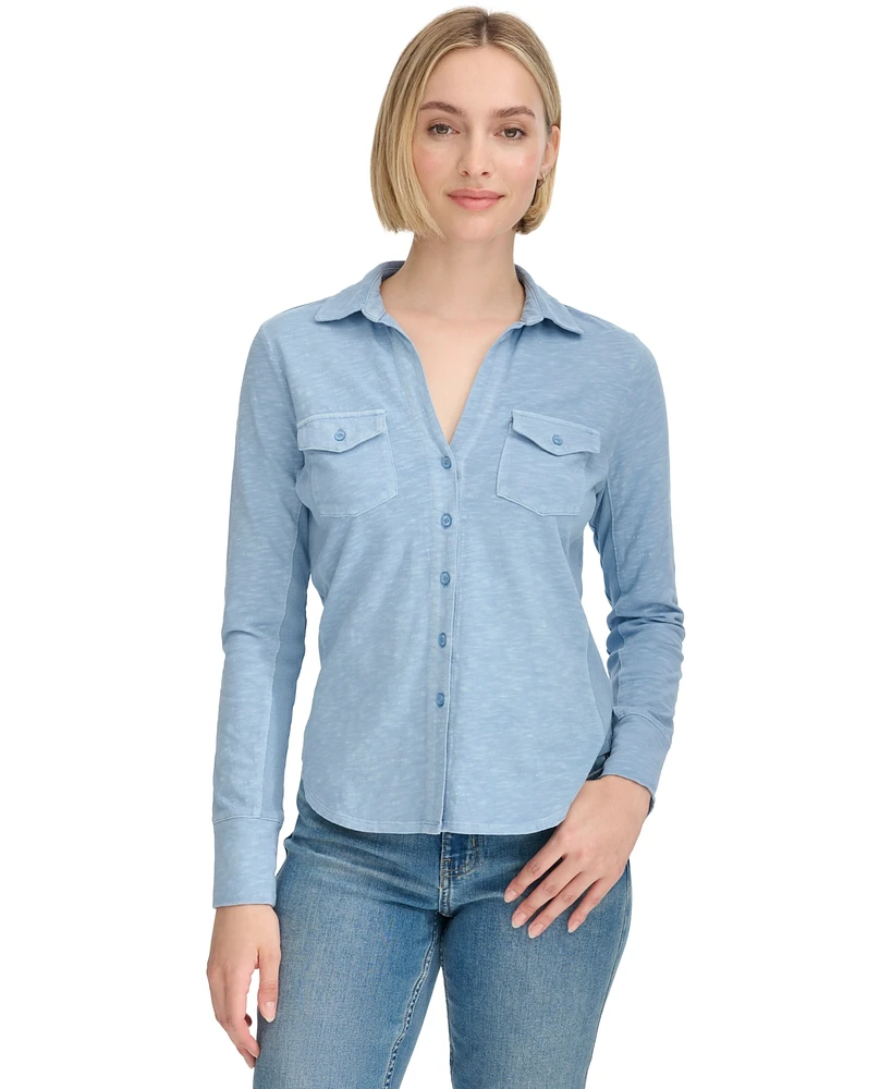 Calvin Klein Jeans Petite Collared Button-Front Cotton Shirt