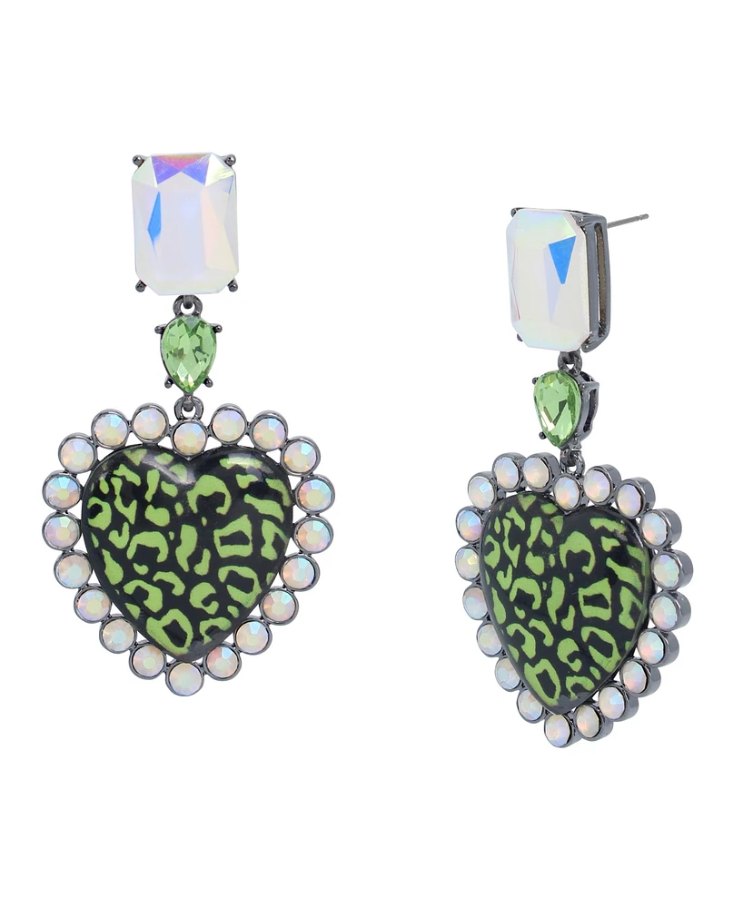 Betsey Johnson Faux Stone Heart Leopard Drop Earrings