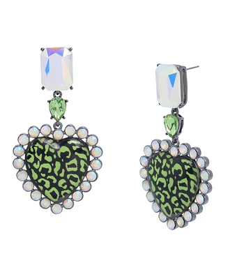 Betsey Johnson Faux Stone Heart Leopard Drop Earrings