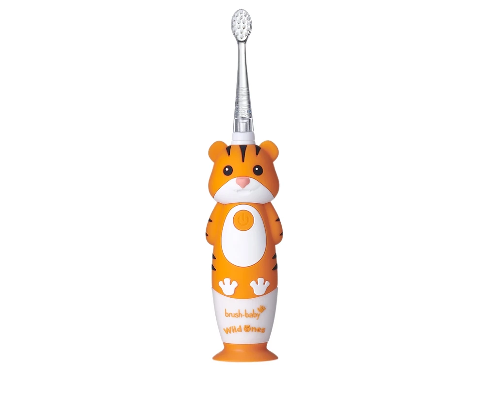 Brush-Baby WildOnes Tiger Kids Electric Rechargeable Toothbrush | Childrens Electric Toothbrush | Animal Character Toothbrush