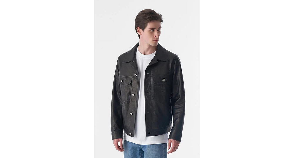 Furniq Uk Men's Genuine Leather Trucker Jacket