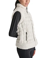 Dkny Women's Horizontal Channel Quilted Mock Neck Puffer Vest with Sherpa
