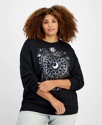 Rebellious One Trendy Plus Silver Metallic Celestial-Graphic Sweatshirt