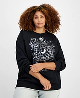 Rebellious One Trendy Plus Silver Metallic Celestial-Graphic Sweatshirt