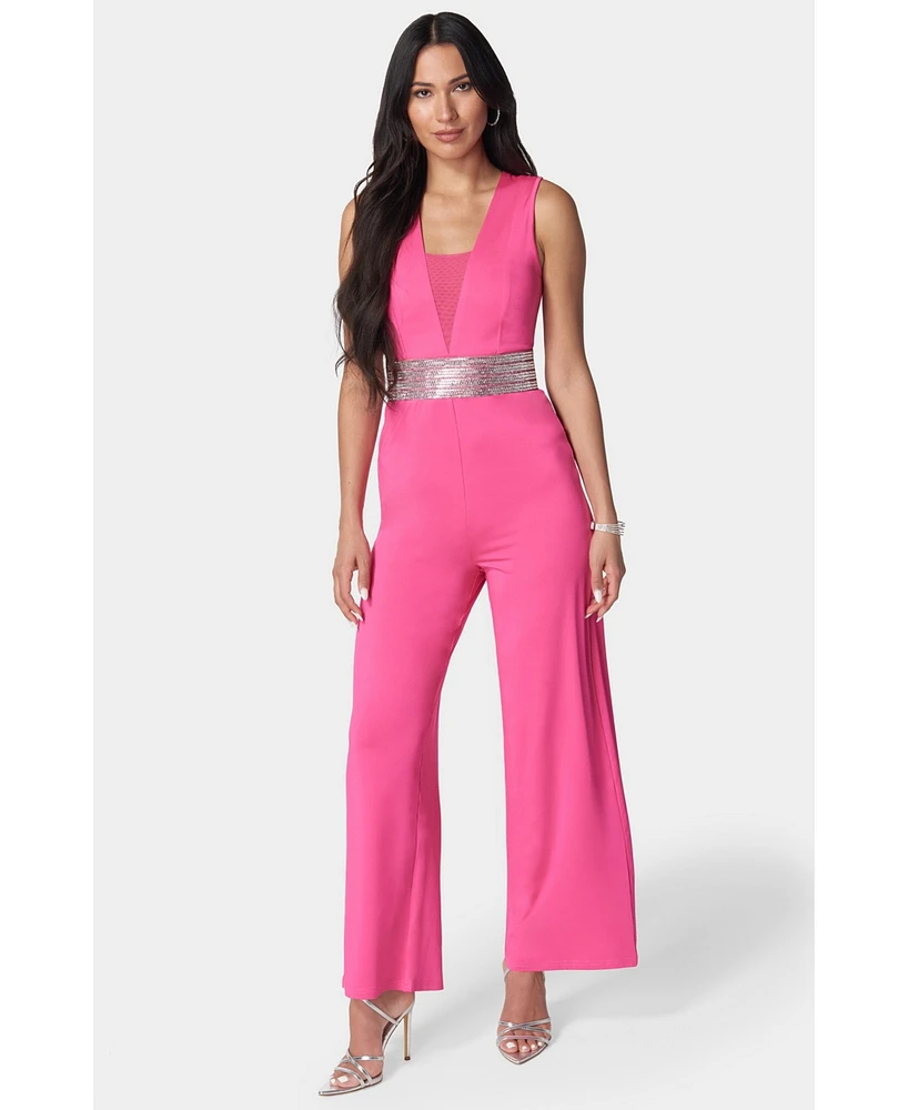 Bebe Women's Embellished Wide Leg Jumpsuit