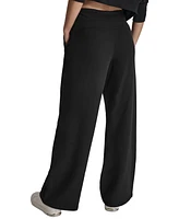 Dkny Sport Women's Embroidered-Logo Wide-Leg Fleece Sweatpants