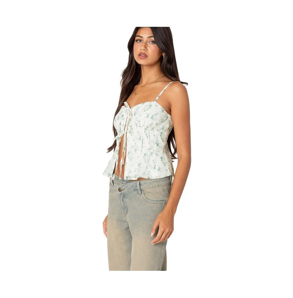 Edikted Women's Malmo Printed Tie Front Top