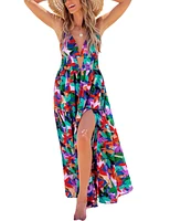 Cupshe Women's Tropical Plunging Sleeveless Keyhole Maxi Beach Dress