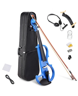 Yescom 4/4 Full Size Electric Violin Wood Silent Fiddle Fittings Headphone Blue