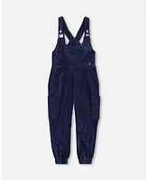 Deux par Big Girls Velvet Stretch Cargo Overalls Navy