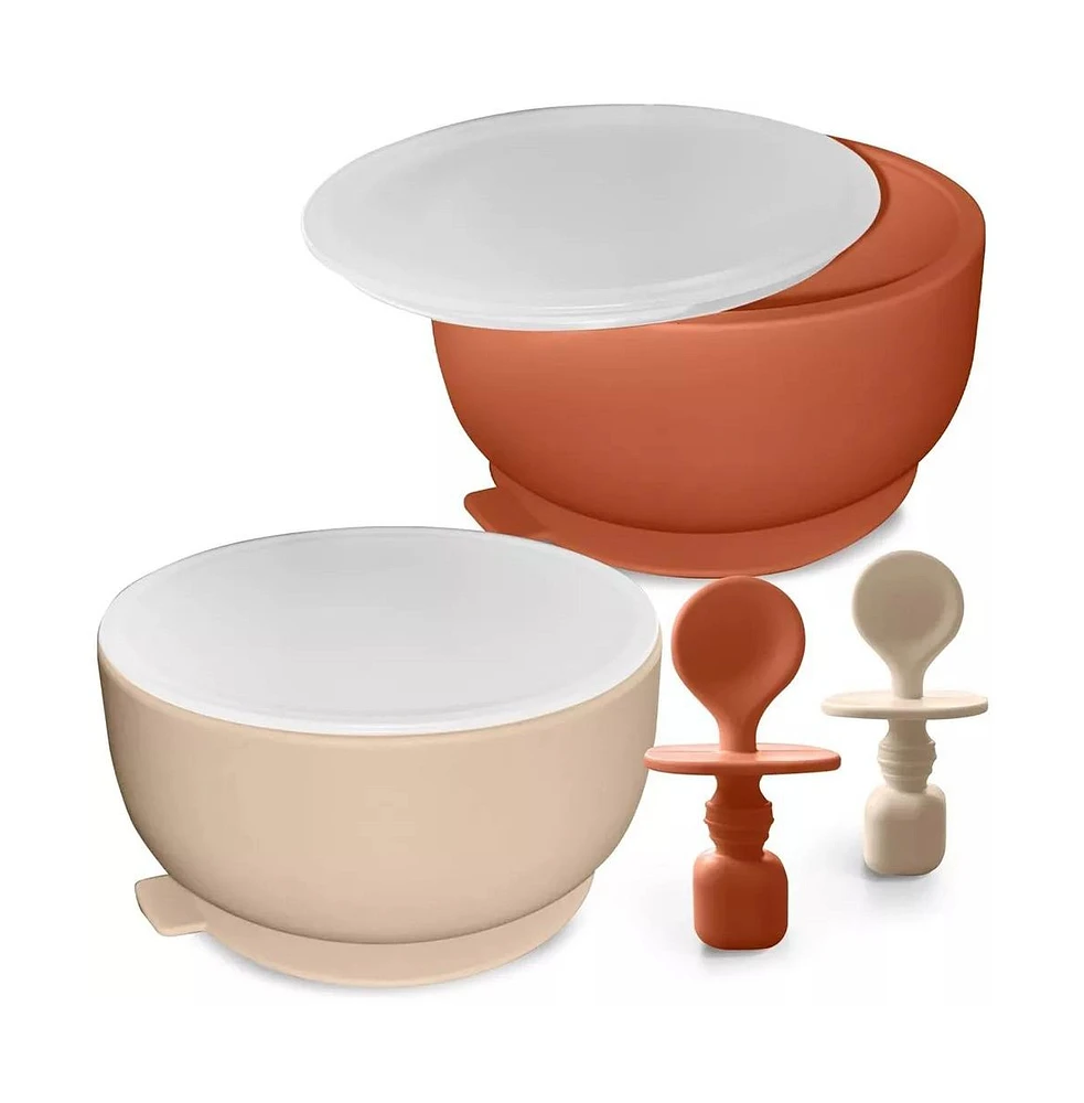 Sperric Toddler Bowls with Suction, Silicone Feeding Set Suction Bowl Lids and Spoons, Bpa Free 0-6 Months Essentials