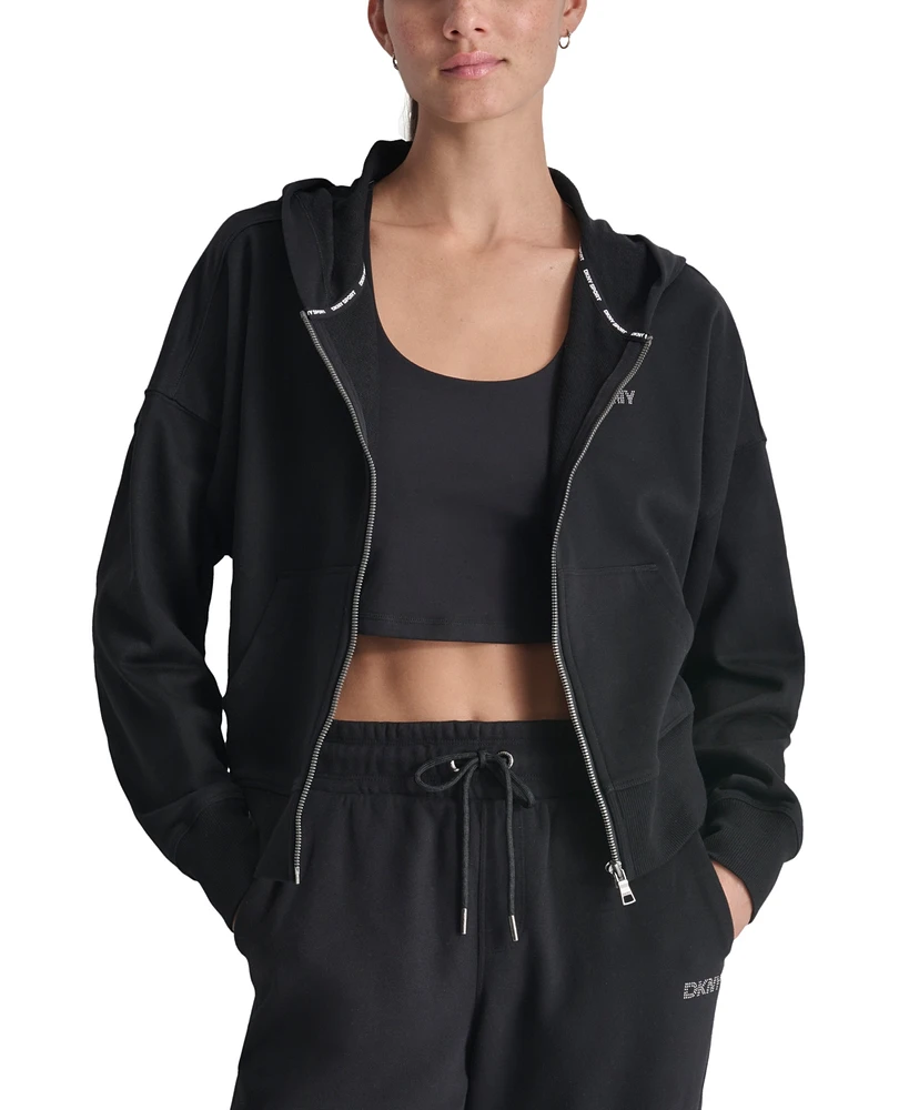 Dkny Sport Women's Rhinestone Logo Full-Zip Hoodie