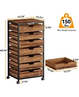 Tribesigns 7 Drawer Chest, Wood Storage Dresser Cabinet with Wheels, Industrial Storage Drawer Organizer Cart for Office Bedroom Entryway (Rustic Brow