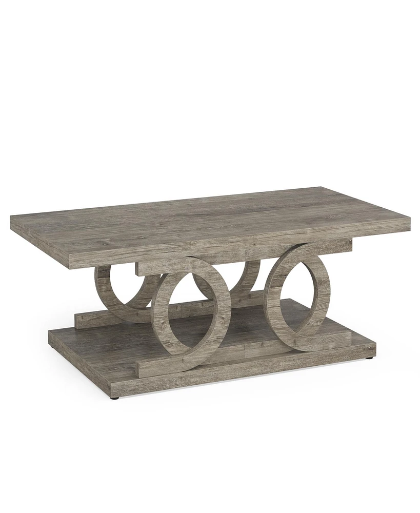 Tribesigns Farmhouse Coffee Table, 47 Inches Rustic Wood Coffee Table with Storage Shelf for Living Room, 2 Tier Large Rectangle Cocktail Table Center