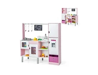 Slickblue 2-in-1 Double-sided Kids Kitchen and Market with Realistic Light and Sound-Pink