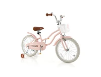 Slickblue Kids Bike with Front Handbrake and 2 Training Wheels-Pink