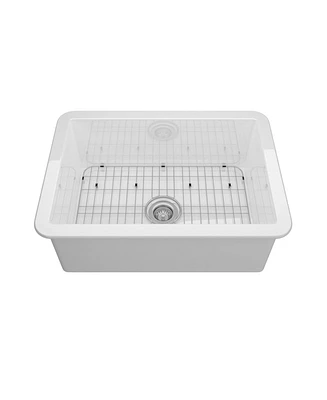 Mondawe Undermount in. Single Bowl Fireclay Kitchen Sink Comes With Stainless Steel Bottom Grid and Strainer