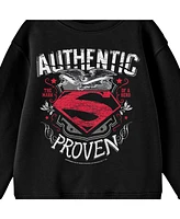 Superman Boys Authentic Proven Distressed Graphic Crew Neck Long Sleeve Black Youth Tee