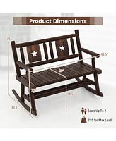 Costway 2 Pcs Patio Rocking Bench Carbonized Wood Double Rocker Chair with Ergonomic Seat