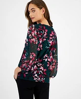 Kasper Women's Floral Print Mixed-Media Top