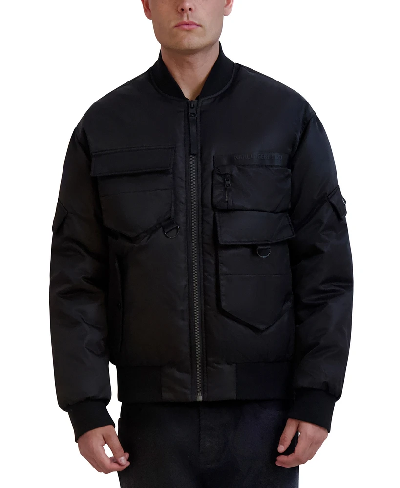 Karl Lagerfeld Men's Flight Satin Bomber Jacket