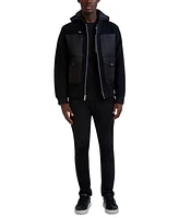 Karl Lagerfeld Men's Mixed-Media Hooded Bomber Jacket