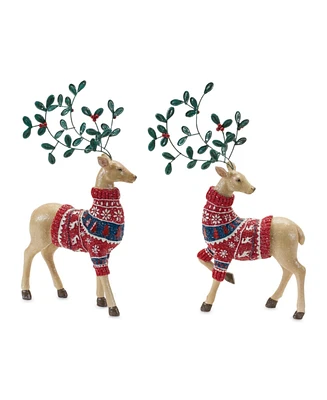 Slickblue Mistletoe Antler Deer Figurine: Rustic Holiday Decor Accent