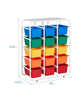 ECR4Kids 5-Tier Storage Rack with 15 Cubby Bins 5x3, Assorted