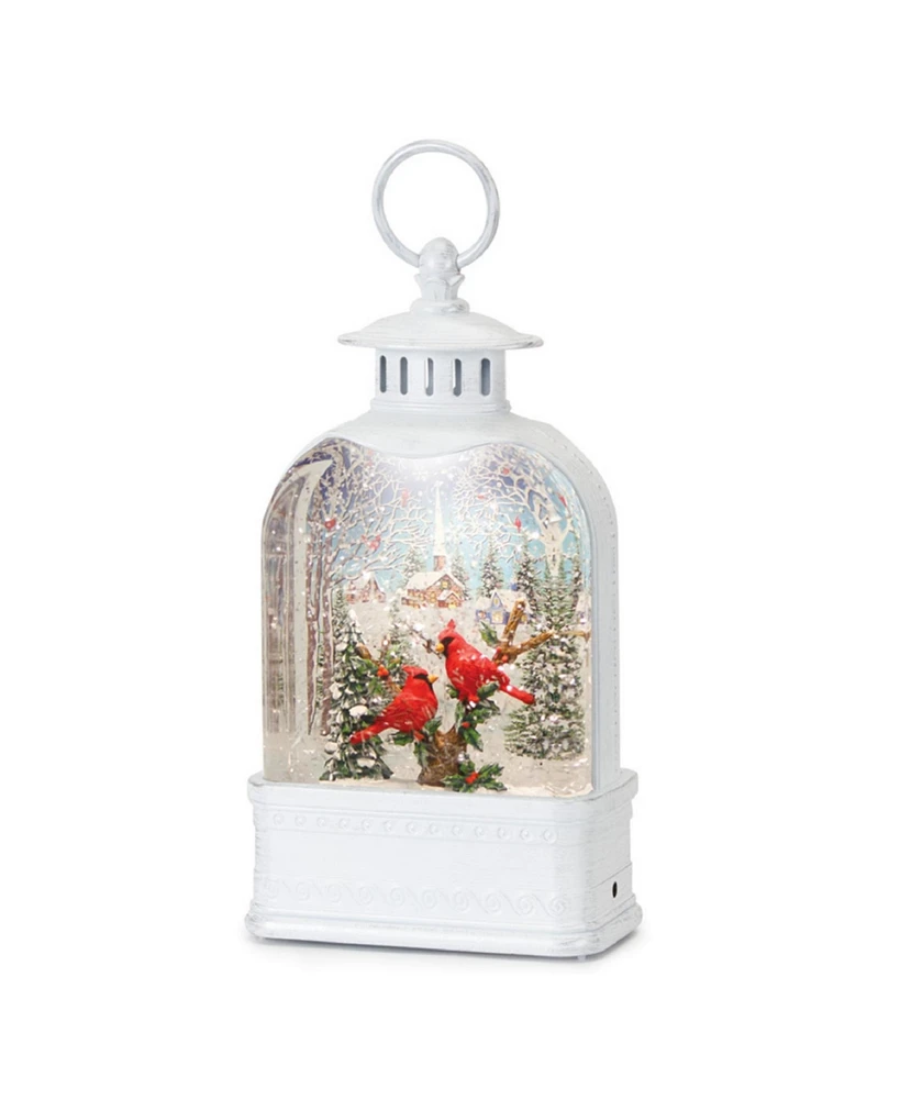 Slickblue Led Snow Globe Lantern With Cardinal Forest Scene 10.5"h