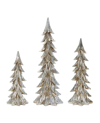 Slickblue Carved Stone Pine Tree Decor with Silver Finish (Set of 3)