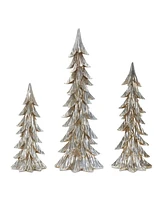 Slickblue Carved Stone Pine Tree Decor with Silver Finish (Set of 3)