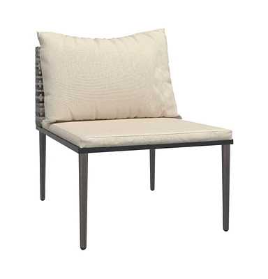 vidaXL Patio Middle Sofa with Cushions Gray Poly Rattan