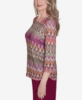 Alfred Dunner Women's Wine Country Chevron Textured Crew Neck Top